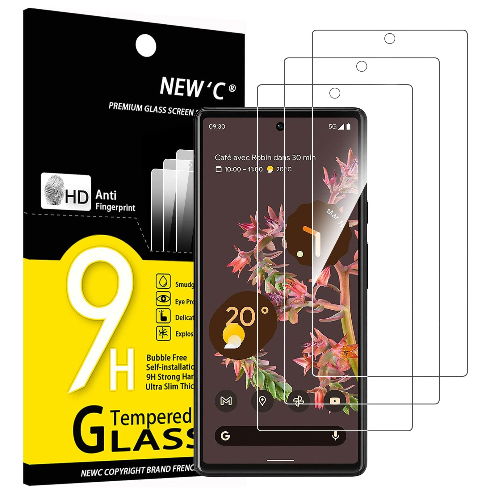 NEW'C 3 Pack Designed for Google Pixel 6 Screen Protector Tempered Glass, Case Friendly Ultra Resistant — image 1