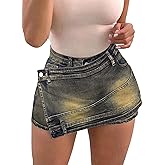 Avanova Women Denim Mini Skirt Jean Skort Sexy High Waist Asymmetrical Wrap Stretch Short Skirts
