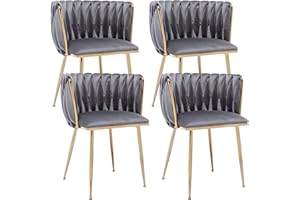 Kiztir Velvet Dining Chairs Set of 4, Modern Dining Chair with Gold Metal Legs, Luxury Tufted Dining Chairs for Living Room, Bedroom, Kitchen (Grey)