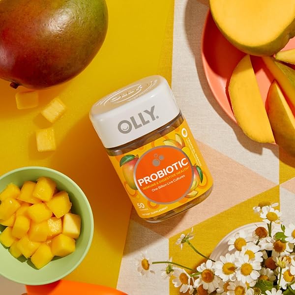 OLLY PROBIOTIC GUMMY, 1 BILLION CFUS, IMMUNE AND DIGESTIVE SUPPORT, CHEWABLE PROBIOTIC SUPPLEMENT, MANGO, 80 COUNT