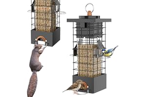 KRUOO Metal Squirrel Proof Bird Feeder for Outdoors Hanging Gravity Protection Squirrel Proof Wild Bird Feeders for Outside, 2.5 lb Capacity