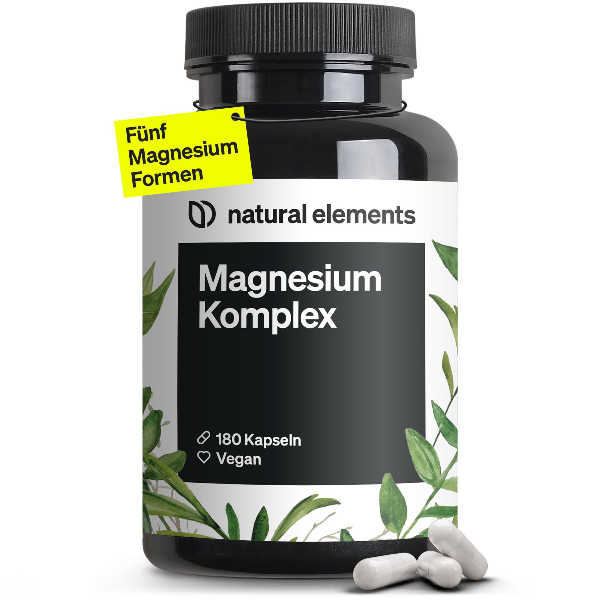 natural elements Magnesium Komplex - Premium: Aus 5 hochwertigen Verbindungen - 400mg elementares Magnesium pro Tagesdosis - Laborgeprüft, vegan, hochdosiert