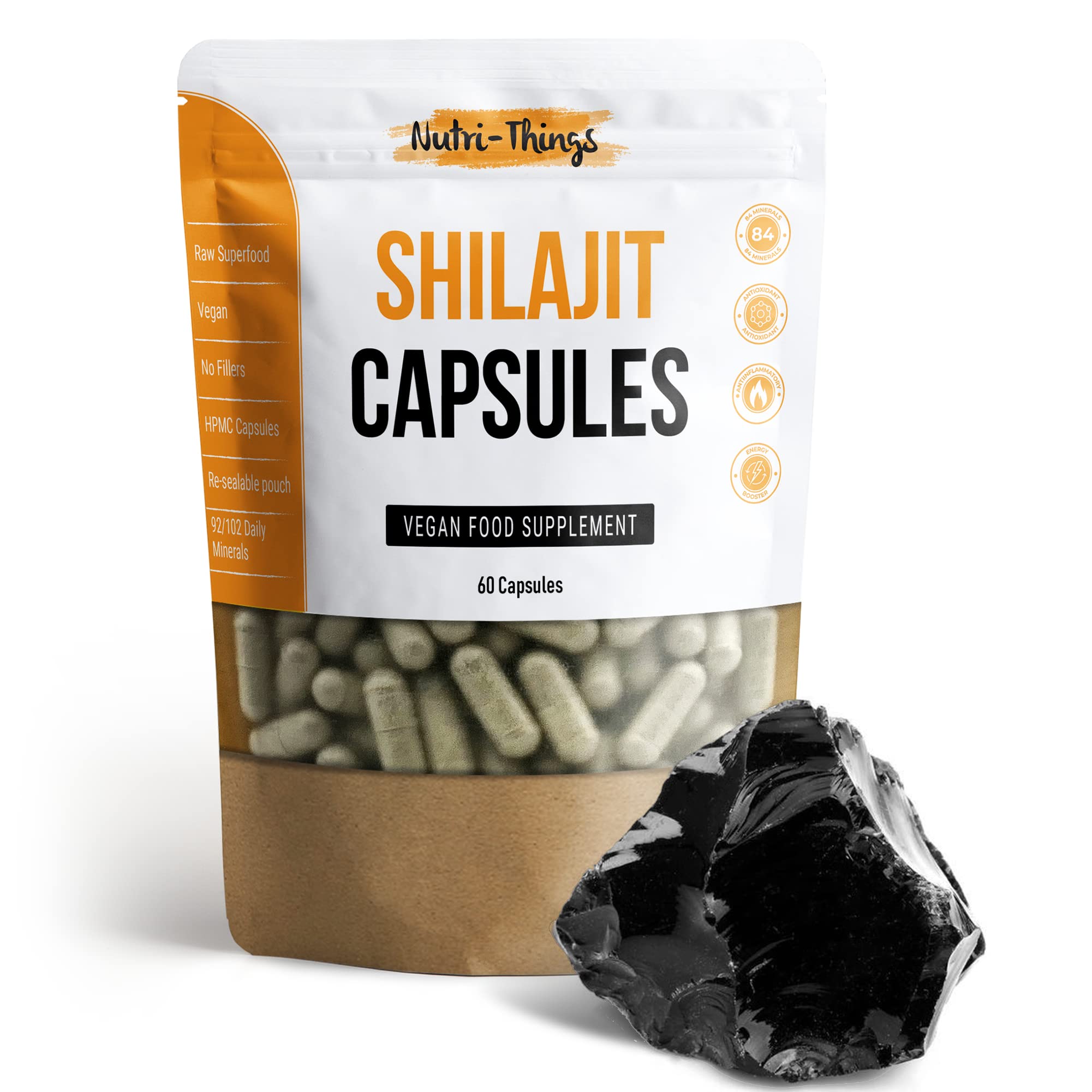 Shilajit Capsules | 60 Capsules | 1000mg Per Serving | Contains Fulvic Acid | 100% Pure Extract from Shilajit Resin