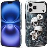 ZHEGAILIAN Case for iPhone 18 Pro Max 17 Pro Max,Shockproof Hard Shell Soft Silicone 2 in 1 Hybrid Shockproof Bumper Drop Protective Skull Wild Flowers Dark