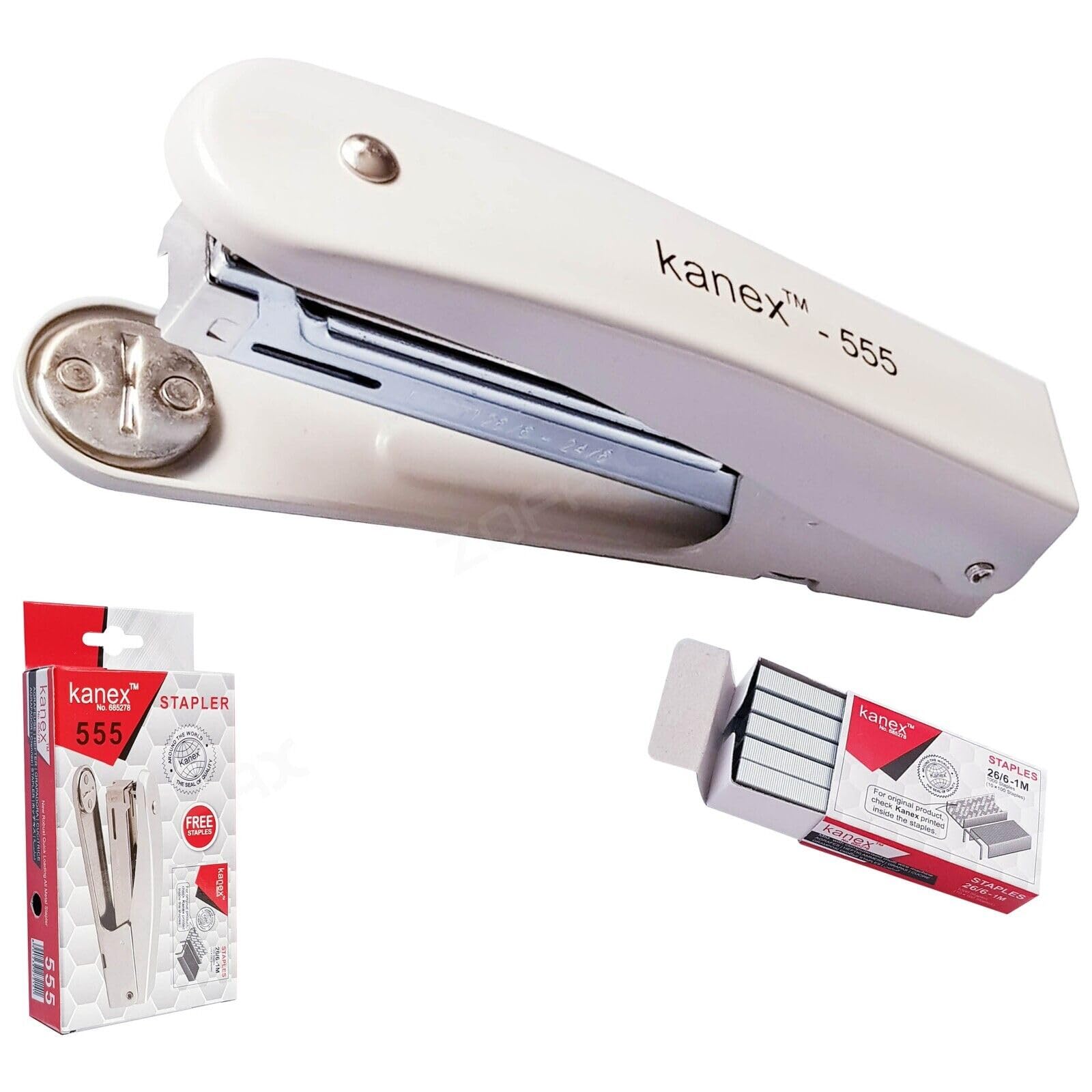 Z555 Metal Half Strip Stapler, White Body + 1000 Staples, 30 Sheets Stapling, Tacking, Reload Indicator, 24/6 – 26/6 Staples, iZOFAX Black Ball Pen