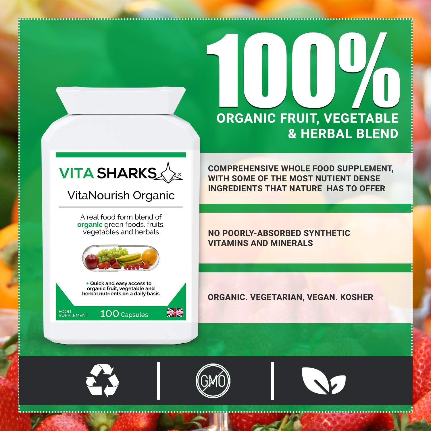 VitaNourish Organic. Nutrient-Dense Potent Vegan Whole Food Supplement for Total Immunity. Essential Vitamins & Minerals from 100% Organic Kosher Fruit - Image 4