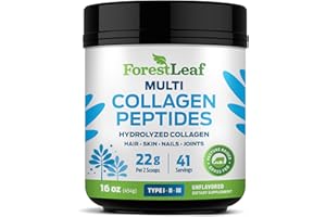 ForestLeaf Collagen Peptides Powder Unflavored - Hydrolyzed Grass Fed Keto Collagen Protein Powder Type 1, 2 & 3 - Vital Hair, Skin, Nails, Joints, Recovery, 11g Per Serving