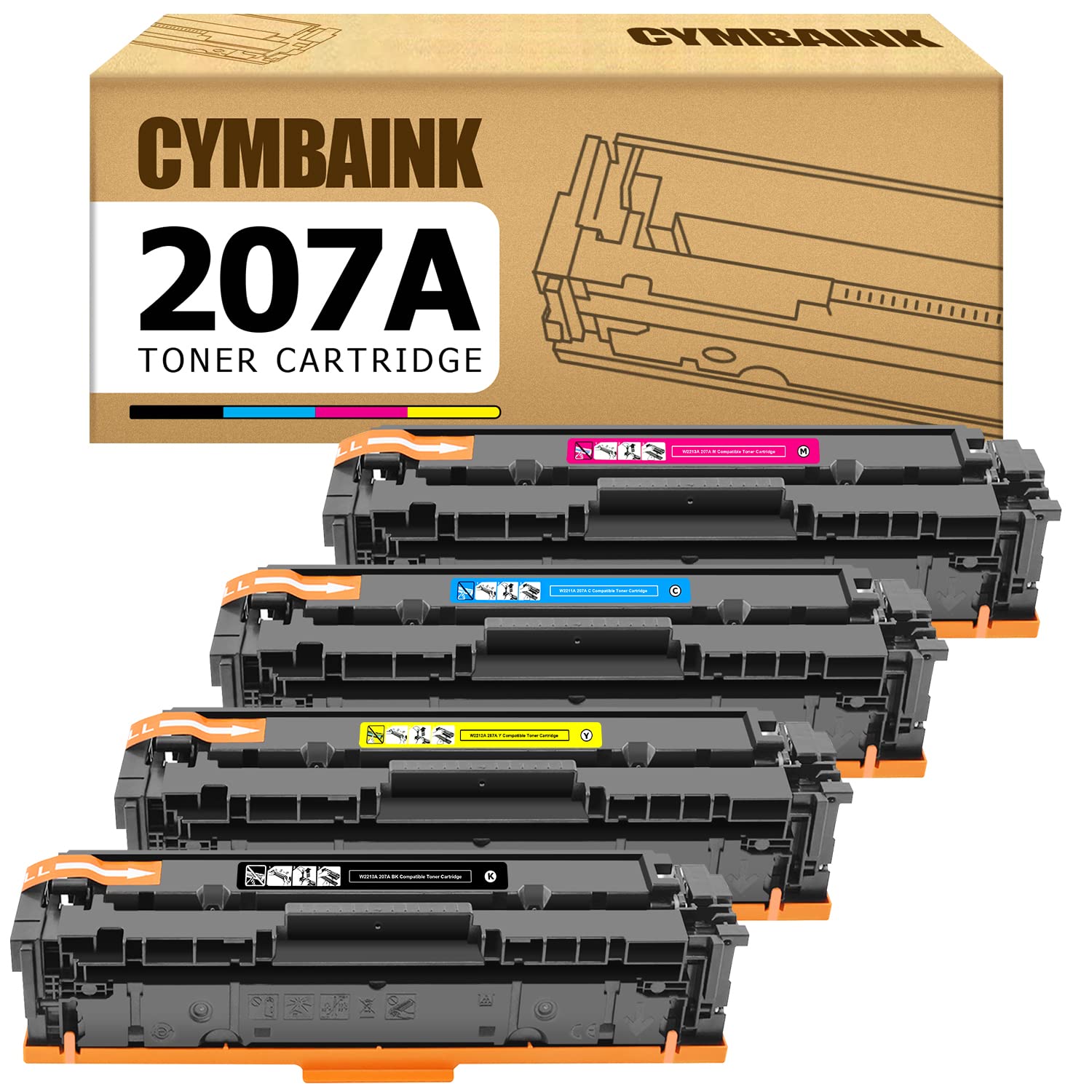 CYMBAINK W2210A 207A 207X (No Chip) Compatible Toner Cartridge Multipack for HP Pro MFP M283fdw M255dw M283fdn M255nw M282nw 4-Pack
