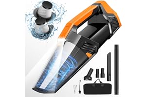BLESTAN Car Vacuum Portable with LED Light, High Power Suction, Lightweight Rechargeable Hand Vacuum, Hand Held Vacuum Cleaner for Car Home Office, Pet Hair, Orange
