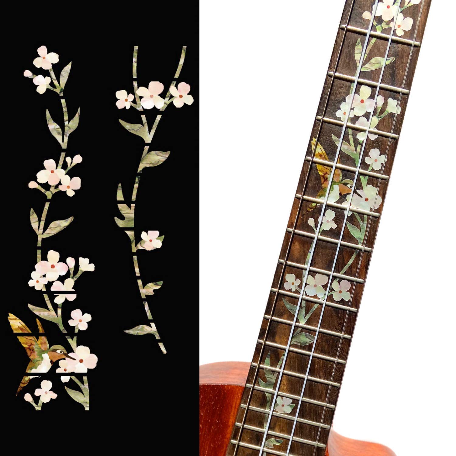 Inlaystickers Tree Of Life w/Hummingbird - Tenor Ukulele Fret Markers