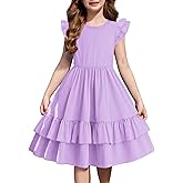 Arshiner Girls Dress Tween Boho Flutter Sleeve Tiered A Line Summer Dresses with Pockets
