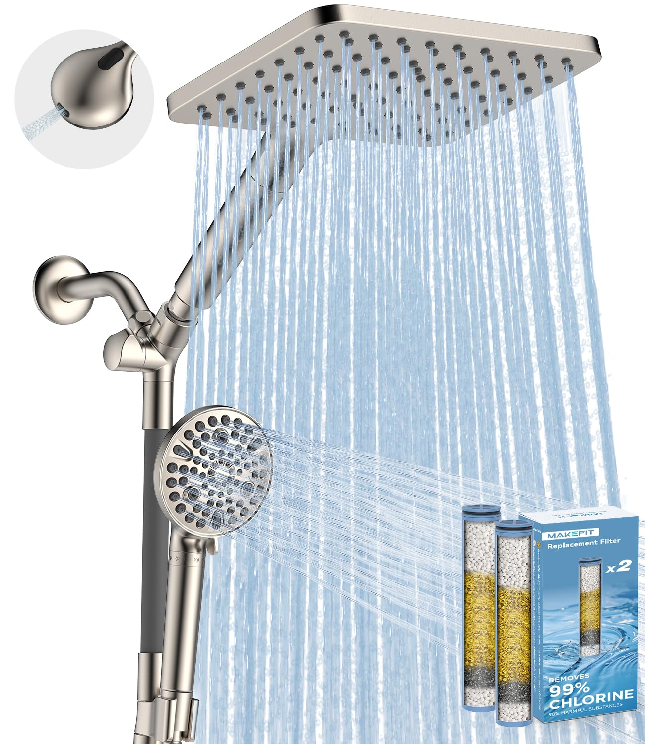 Photo 1 of MakeFit Dual Filtered Rain Shower Head Combo, High Pressure Handheld Shower Head with Adjustable Bar - Rainfall Shower Head And Showerhead with Filter for Hard Water - Removes Chlorine