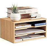 KIRIGEN Wooden Desktop Organizer Paper Storage Letter Tray File Sorter - Desk Rack Magazine File Dividers Holders for Home Of