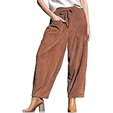 TARSE Women’s Corduroy Pants Baggy Wide Leg Pants Casual Elastic Waisted Palazzo Harem Pants with Pockets