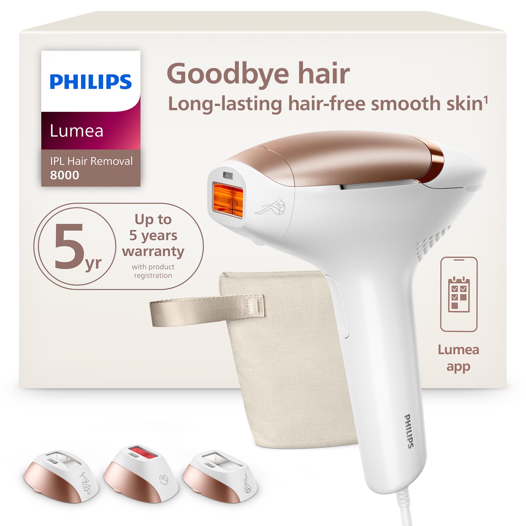 Photo 1 of Philips Lumea 8000 Series IPL Hair Removal Device, Permanent Laser Hair Reduction for Women & Men, Easy and Comfortable Use at Home, SenseIQ, 3 Attachments for Body, Face, Intimate, BRI937/03
