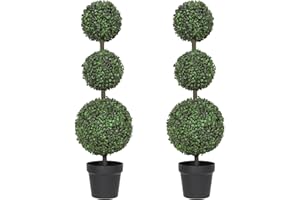 Luyue 3FT Artificial Topiaries 2 Pack Boxwood Ball Tree Front Porch Decor Outdoor Topiary Plant Set of 2 Faux 3 Balls Boxwood Topiary in Pot for Outdoor Front Door Plant Patio and Garden Décor