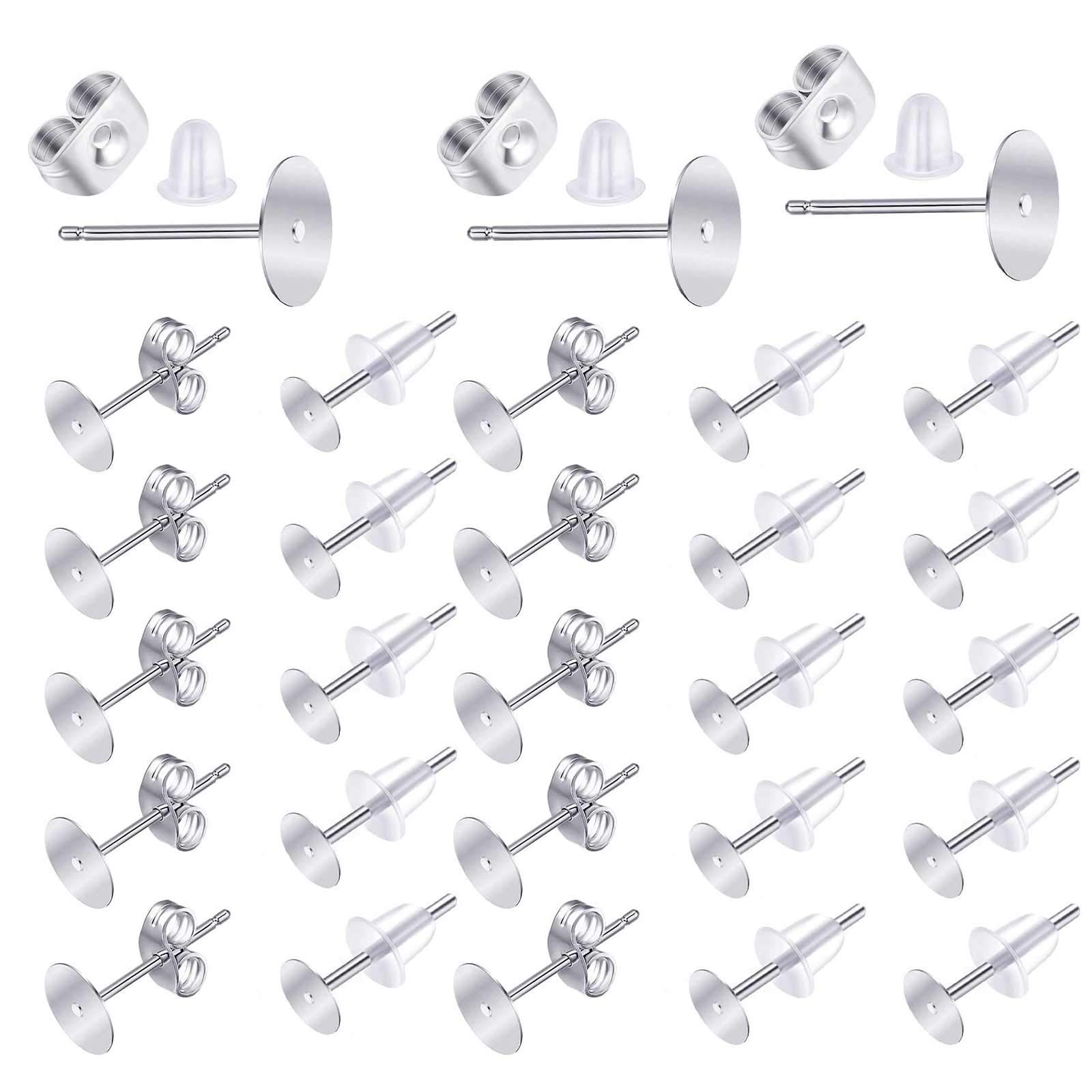 600PCS 5MM Stainless Steel Earrings Posts And Backs Hypoallergenic Flat Back Blank Earring Studs Earring Making Findings With Backs And Rubber Stoppers for DIY Jewellery Making Kit