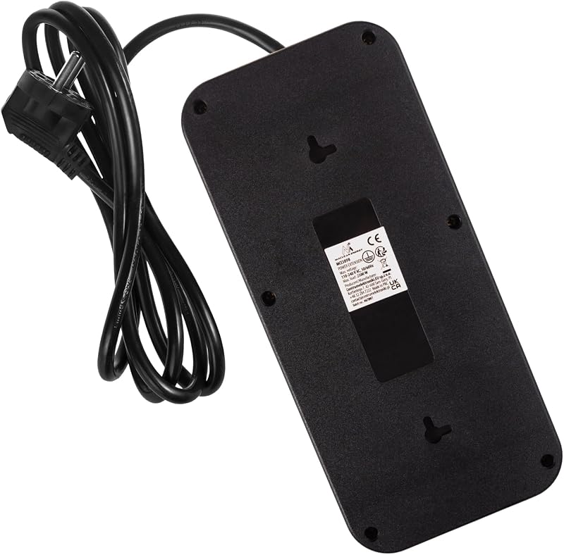 Régua de Energia MCE389/391 | 6 x 4xConectores USB 1xUSB-C 2500W | Cabo de Extensão de Secretária com Interruptor | Portas de 45° | Montagem de Parede (Preto, 1,5 m)
