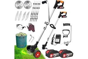 ASTARNING Electric Weed Wacker Eater Battery Powered 21V/2Ah, Cordless Weed Trimmer Battery Operated with 5 Types Blade&Wheels, No-String Trimmer/Grass Trimmer/Lawn Edger/Brush Cutter/Mini-Mower for Garden Yard
