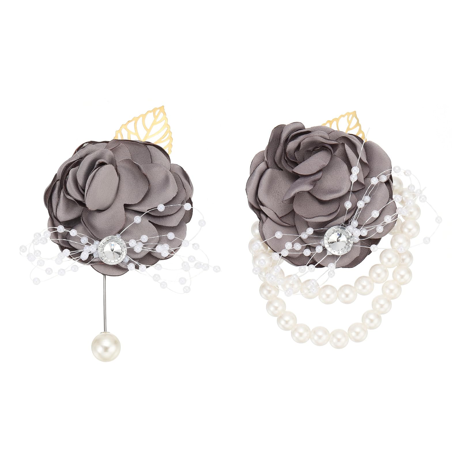 PATIKIL Rose Bridesmaid Wrist Flower Corsage, Artificial Rose Flower Wrist Corsage Boutonnieres Bride Wrist Corsage for Wedding Party Ceremony, Grey