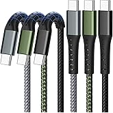DFLASHS USB-C to USB-C 60W 3FT 3-Pack, Nylon Braided Fast Charging Cable | 3 Pack 3ft 60W USB-C to USB-C Cable, Type C Charging Cord for iPhone 18/17/16/15, MacBook, CarPlay, Samsung, Gray/Green/Black