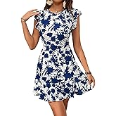 Floerns Women's V Back Inslace Layered Ruffle Hem Flutter Sleeve Dress