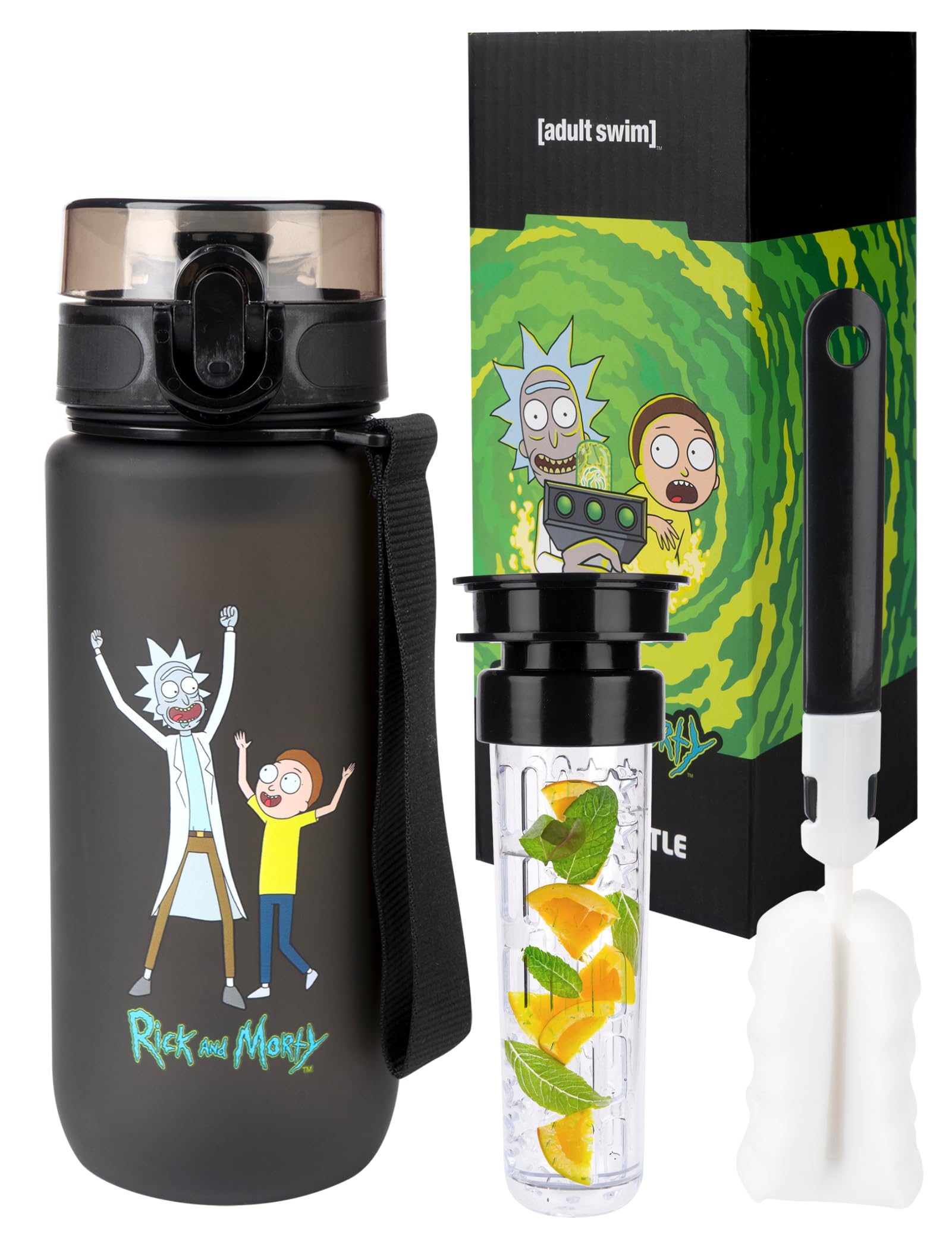 MOMO WAY Warner Bros Rick & Morty Drinking Bottle Tritan Water Bottle BPA Free Reusable for School Sports Fitness Gym Easy Closure Gift for Men Women and Children Rick & Morty 600 ml