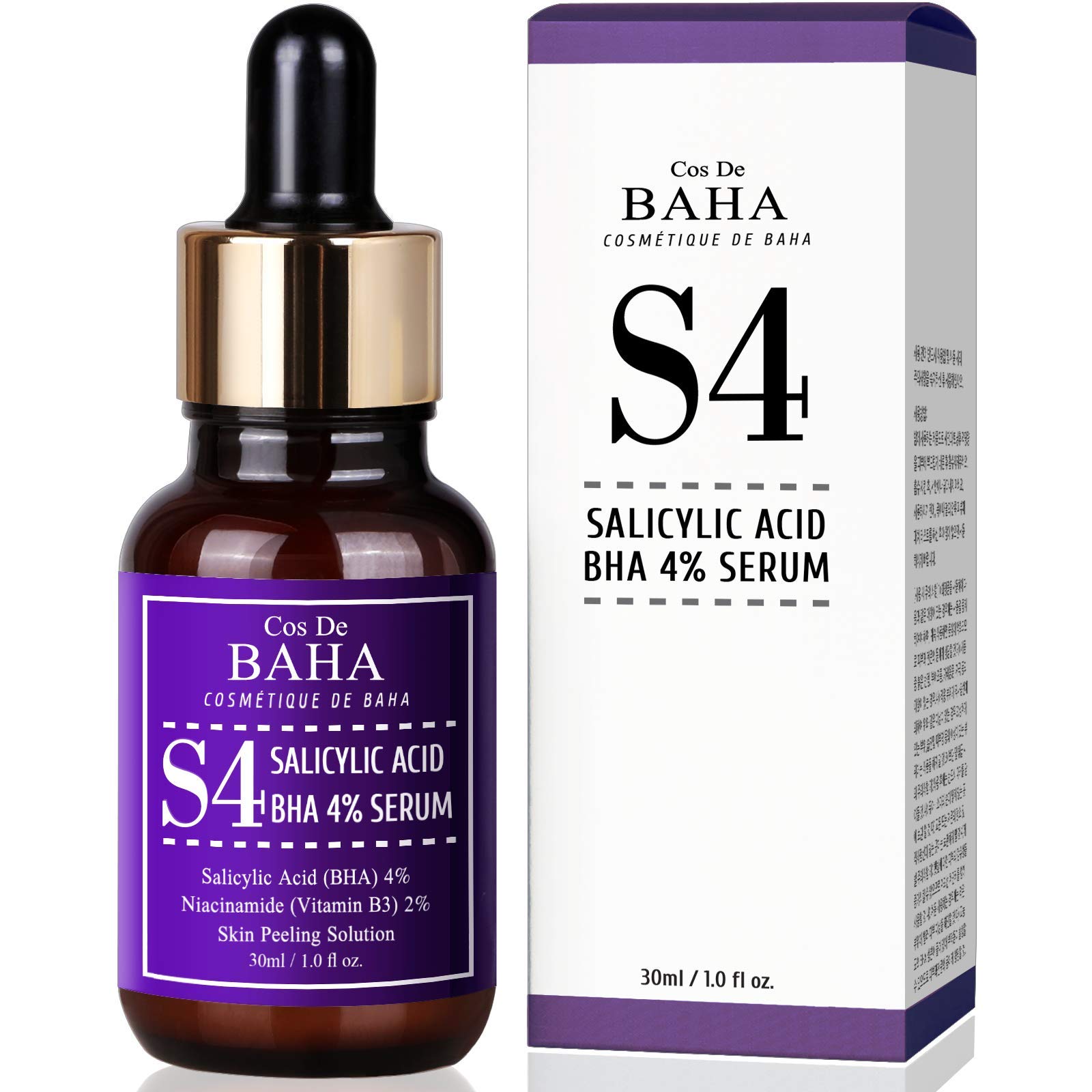 BHA Salicylic Acid 4% Exfoliant Serum 1oz with Niacinamide - Acne Spot Treatment + Redness Relief + Pore Minimizer + Pore Cleaner + Alcohol Free, 1oz (30ml)