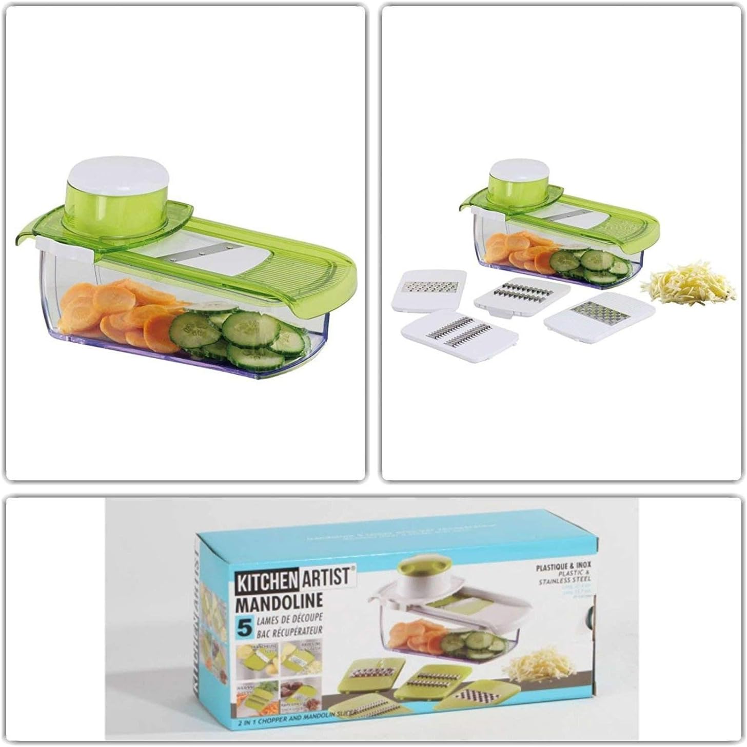 Multi Grater Vegetable Slicer Container Cheese Vegetable Grater, Vegetable Grater 5 Head Caps (Storage Jar, Multi-Purpose Grater L 27.5 x W 15.7 cm)