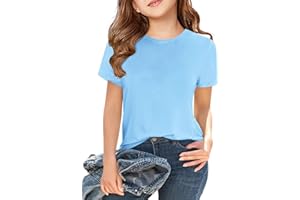 HALOUMONING Girls Short Sleeve T Shirts Kids Summer Tops Crewneck Tees 5-14 Years