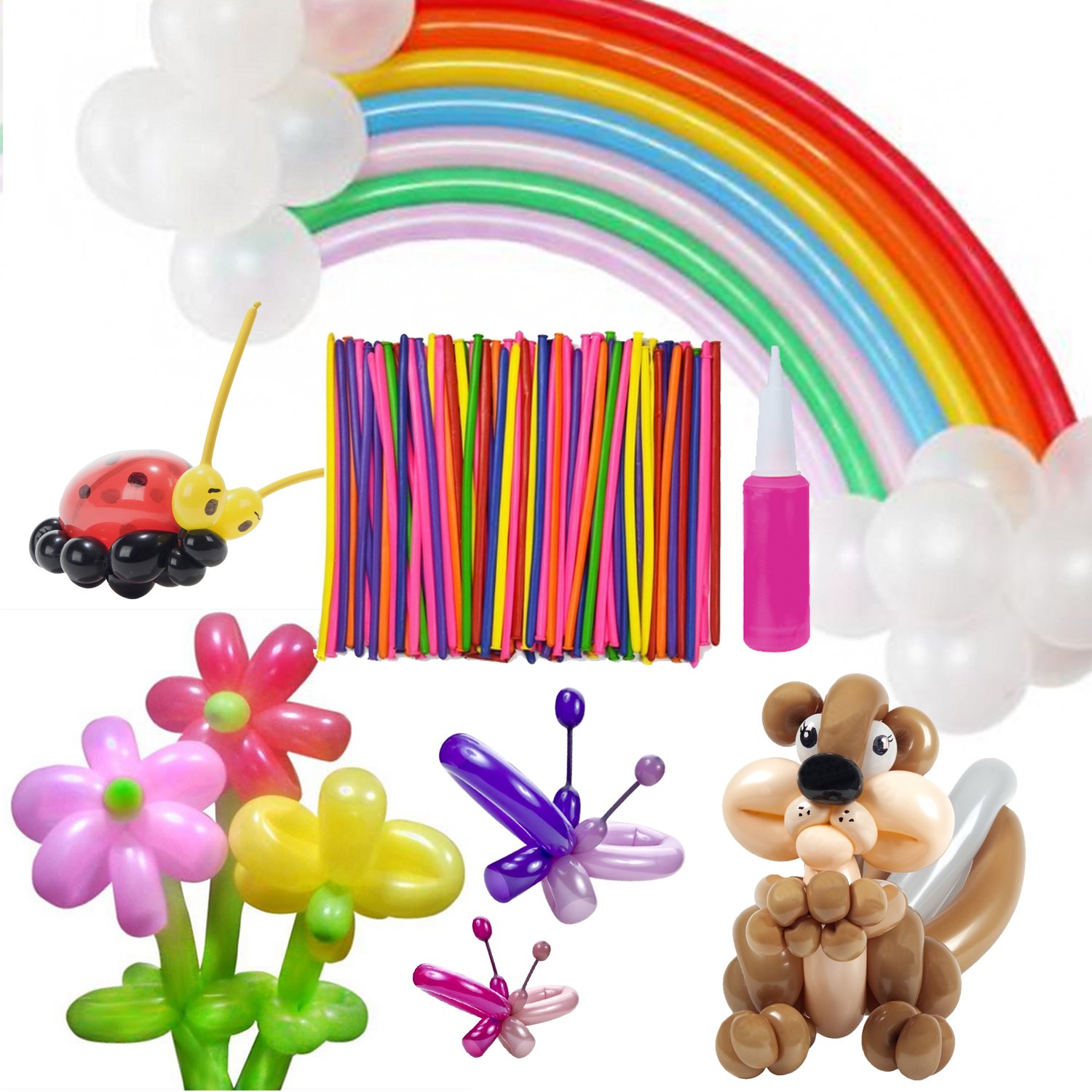 Palloncini modellabili lucidi 130cm con pompa, mix di colori 30 pz