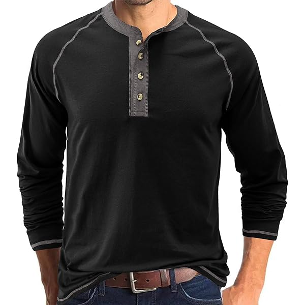 Spring Summer Long Sleeve Cotton T Shirts Men Henry Collar T-Shirt