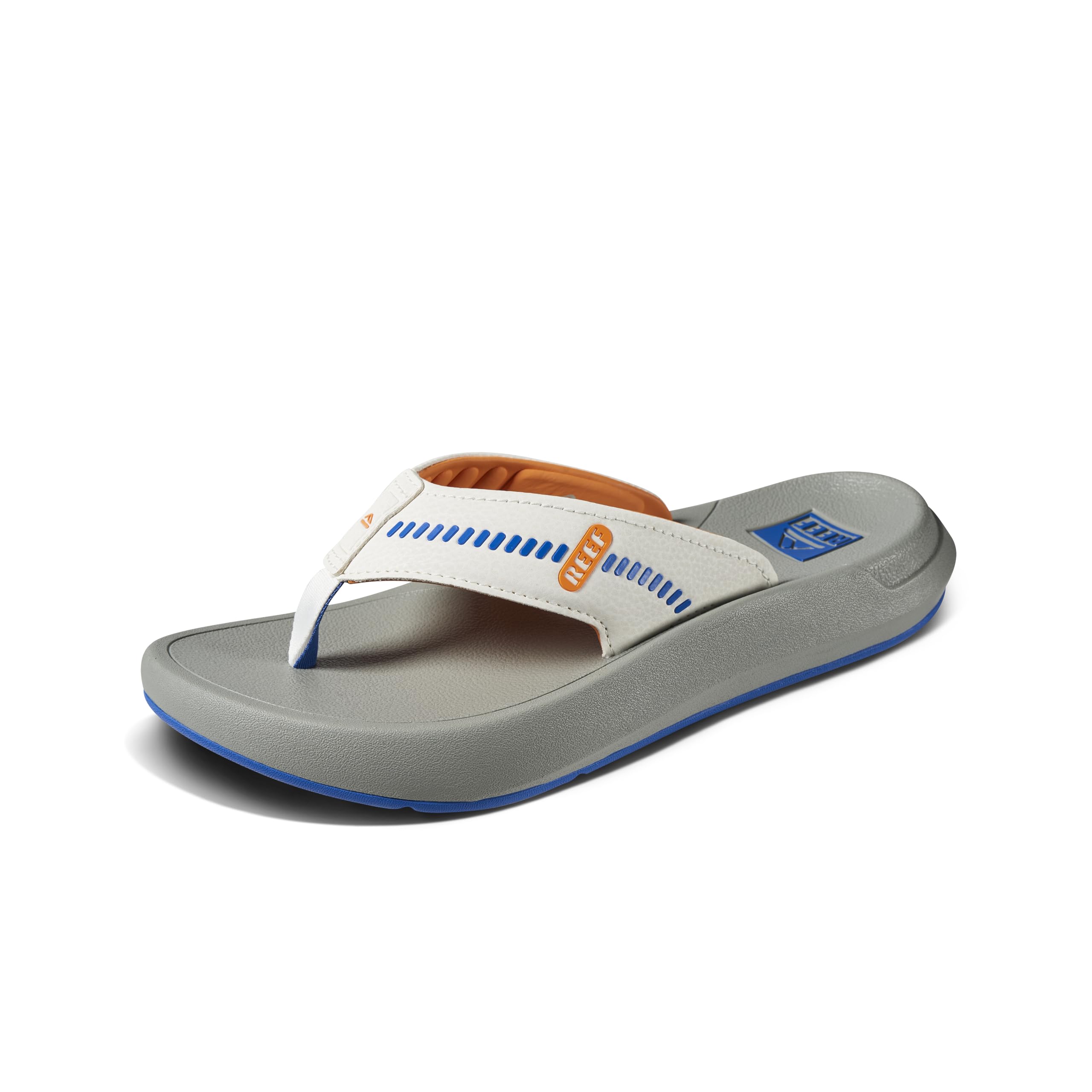 Reef Swellsole Cruiser Mens Recovery Flip Flop, Enhanced Arch Support, Water Friendly, Blue/White/Orange, 9 Image Reef Swellsole Cruiser Mens Recovery Flip Flop, Enhanced Arch Support, Water Friendly, Blue/White/Orange, 9 Image
