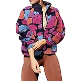 Aoang Floral Fleece Jacket Button Down Shacket Casual Sherpa Coats Warm Outwear
