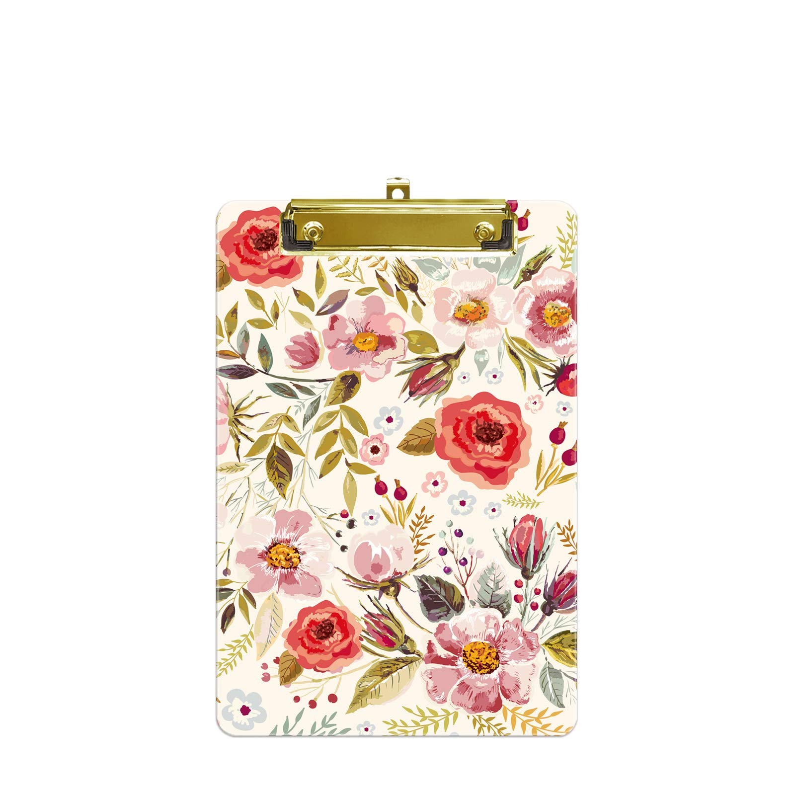 Hnogri Small Plastic Clipboard, Fashion Design A5 Size Memo Clipboards for Students, Kid, Women, Office, School, Low Profile Clip, Cute Custom Pattern, Mini Clipboard Size 6" x 9", Oil Flower