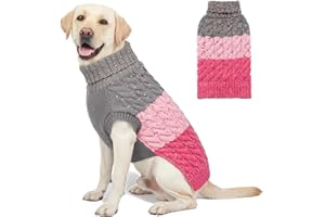 KYEESE Dog Sweater Color Block with Fuzzy Thread Knitted Turtleneck Knitwear with dots in a Variety of Colors Dog Sweater for Large Dogs Fall Winter Dogs Clothes, Pink, XXL
