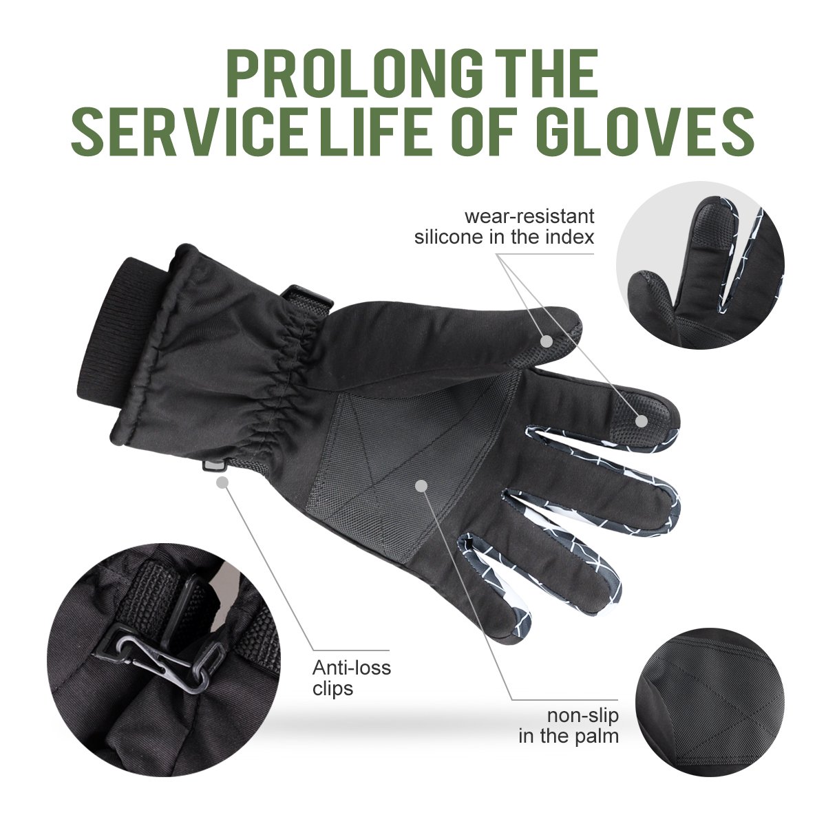 Ski Gloves for Man and Women Waterproof Windproof Snow Skiing Snowboarding Snowmobile Gloves with Non-slip and wear-resistant for Winter outdoors (M, black&plaid)