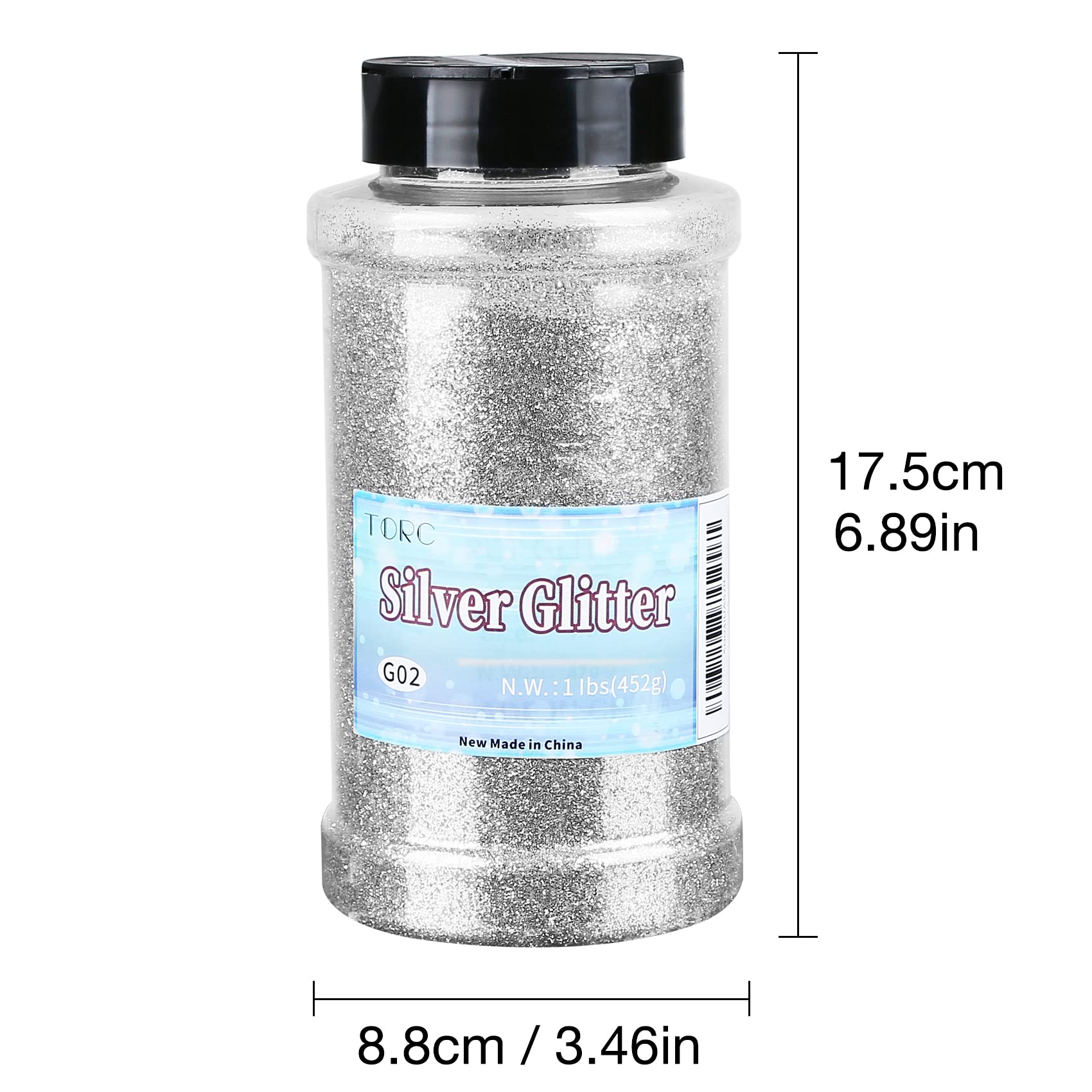 TORC Silver Fine Glitter 1 Pound 16 OZ Glitter Powder for Tumblers Resin Crafts Slime Cosmetic Nail Painting Festival Decoration