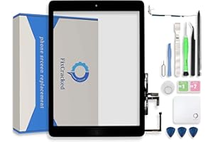 FixCracked for iPad Air 1st (A1474 A1475 A1476) Touch Screen Replacement Parts Digitizer Glass Assembly with Home Button, Camera Holder, Pre Installed Adhesive and Professional Tool kit (Black)