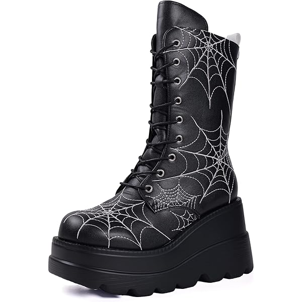 Amazon.com | Parisuit Womens Platform Wedge Knee High Boots Goth