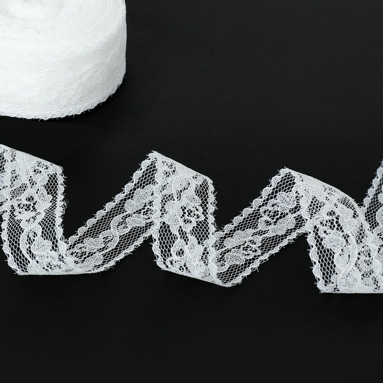 Photo 1 of 1 inch White Lace Ribbon for Gift Wrapping, 20Yard Lace Trim Ribbon for Sewing Crafts, Dress Decoration, White Floral Ribbons for Flower Bouquet, Christmas, Party Decorations, Wedding