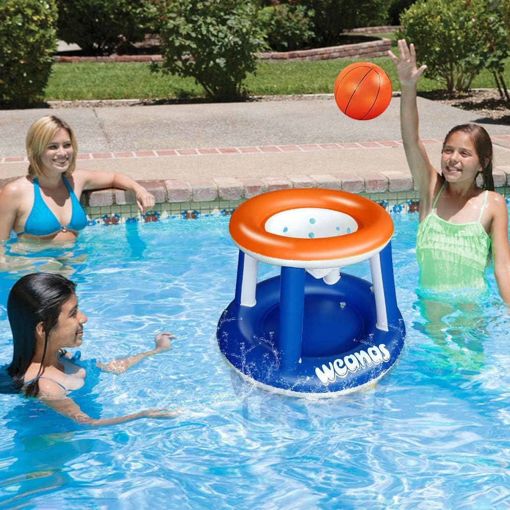 Weanas Floating Volleyball Set, Inflatable Pool Float Set Volleyball Net & Basketball Hoops Pool Swimming Game Toys for Kids and Adults: Sports & Outdoors