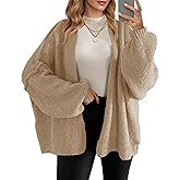 Saodimallsu Womens Oversized Cardigan Sweaters Open Front Chunky Knit Casual Long Lantern Sleeve Fall Sweater Coats