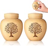 HOOMTREE Bamboo Small Urns Set of 2 Tree of Life Pattern Cremation Ashes