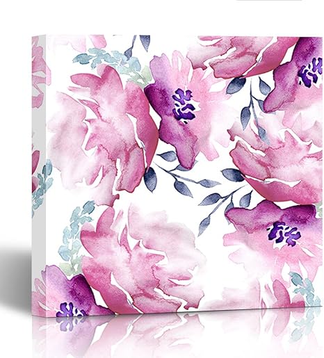 Amazon Emvencyキャンバスプリント絵画木製フレームカラフルフラワー水彩花柄パターンピンク抽象bloom Blossom植物12 X 12インチ壁アート x クリア アートフレーム ポスター オンライン通販