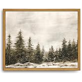 Roslynity Framed Canvas Wall Art Vintage Print Paintings Winter Pine Tree Forest Christmas Rustic Landscape Country Snow Retro Nature Artwork for Home Living Room Bathroom Wall Decor (8