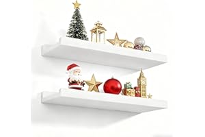 Love-KANKEI Floating Shelves Wall Mounted Set of 2, 17 Inch Rustic Wood Wall Shelves for Storage, Bedroom Living Room Bathroom Kitchen Office and More White