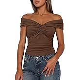 Darong Women Summer Twist Knot Front Off The Shoulder Tank Tops Cap Sleeve Going Out Shirts Slim Fitted Y2K Outfits