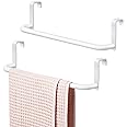 2 Pieces Metal Towel Bar Kitchen Cabinet Towel Rack Strong Steel Towel Bar Rack for Hanging on Inside or Outside of Doors, Home Kitchen Bathroom, Hand Towels, Dish Towels and Tea Towels (White)