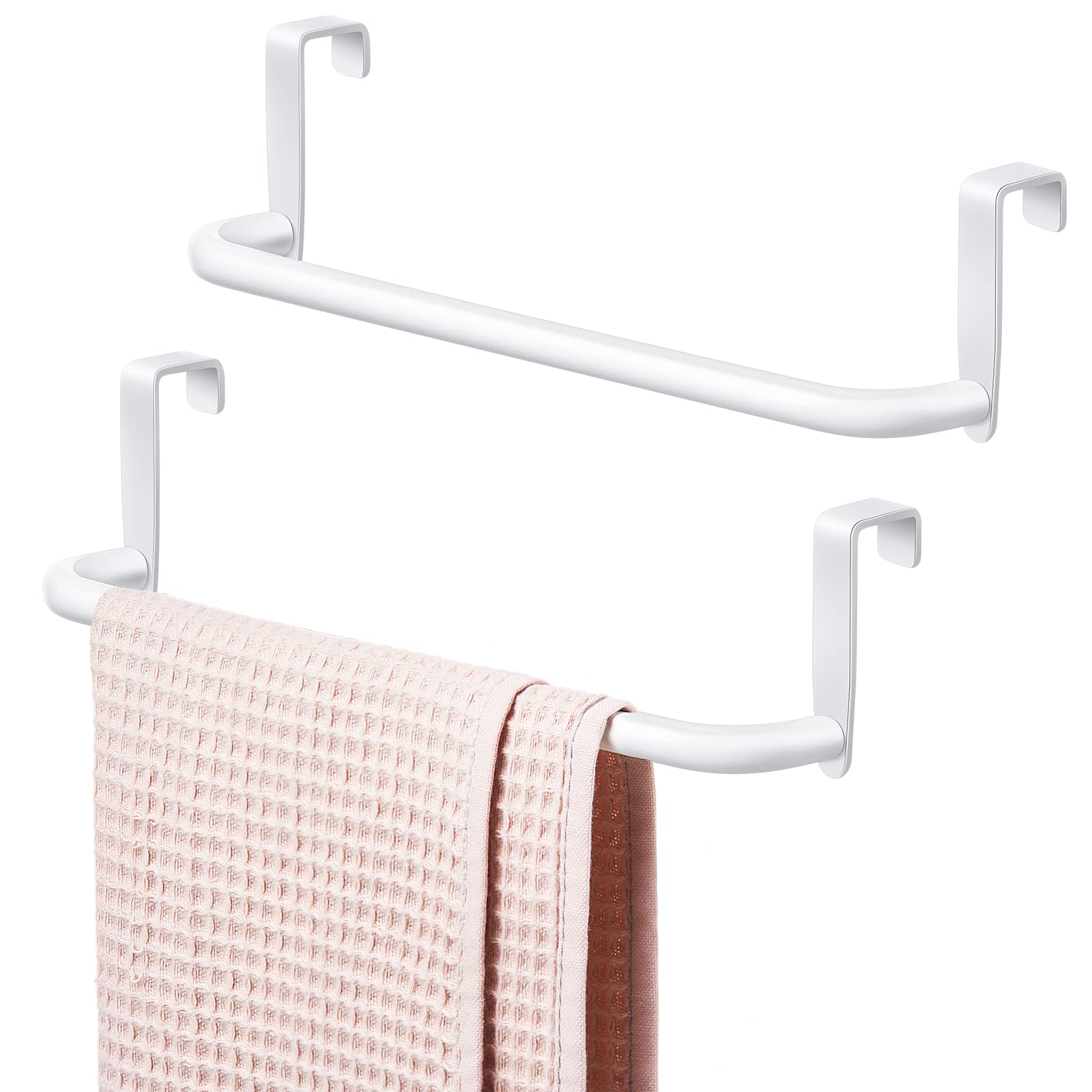 Photo 1 of 2 Pieces Metal Towel Bar Kitchen Cabinet Steel Towel Rack Bar for Hanging on Inside or Outside of Doors, Home Kitchen Bathroom(White)